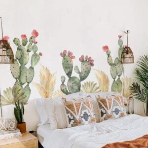 astrkiz Tropical Watercolor Boho Cactus Wall Decals Peel and Stick, PVC Prickly Pear Cactus Wall Stickers, Botanical Wall Art Decor for Kids Room Playroom Nursery Bedroom Classroom