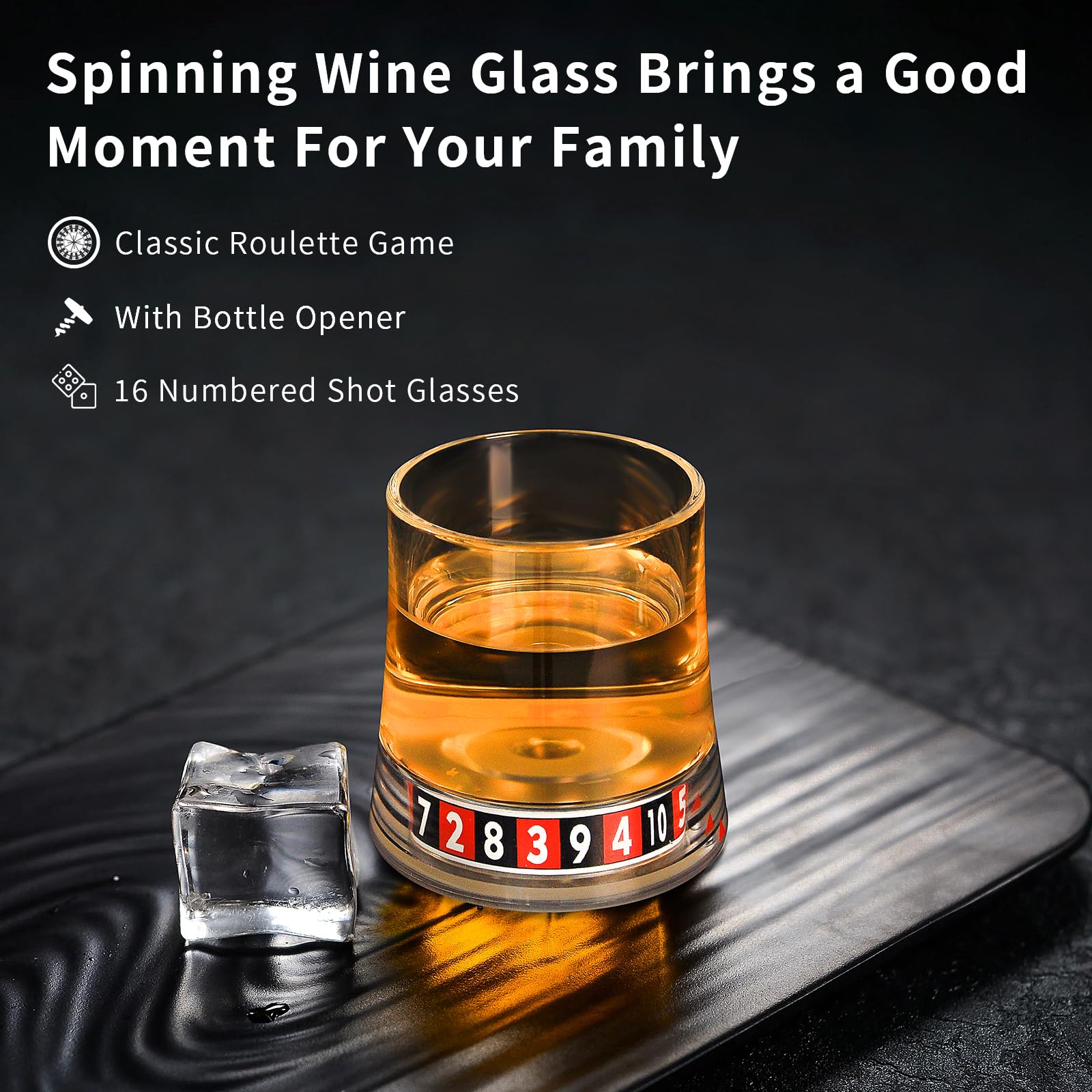 Acrylic Wine Glasses, 5 oz Clear Roulette Shot Spinning Whiskey Glasses, with Beer Bottle Opener, Plastic Reusable Drinking Glasses, Unique Gift for Men Husband Father(S)