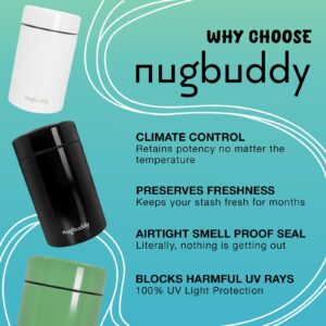 Nugbuddy Airtight Storage Container - Vacuum Sealed Insulated w Nested Glass Jar - UV Protection, Temperature Controlled Stainless - Stays Fresh - Whiteboard Finish w Marker Included - 300 ml (3/4 Oz)