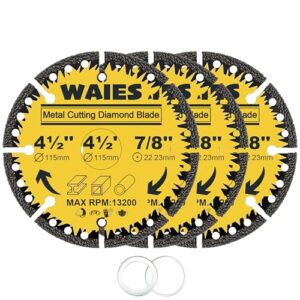 waies 4-1/2 inch metal cutting diamond blade for angle grinders, all purpose metal cut off wheels for steel, rebar, sheet metal, angle iron, stainless steel (3pcs)