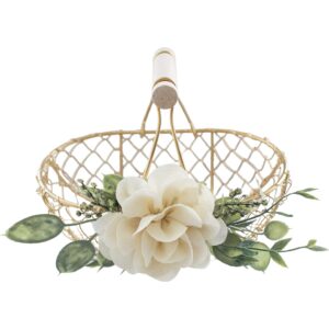 golden flower girl basket - mini basket w/wood handle - petite easter or craft basket - flower girl basket by ragga wedding