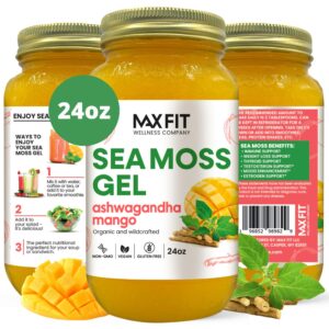 sea moss gel organic ashwagandha mango (25 flavors) 24oz wildсrafted gold sea moss gel from saint lucia | 92 vitamins and minerals | pure raw+non-gmo