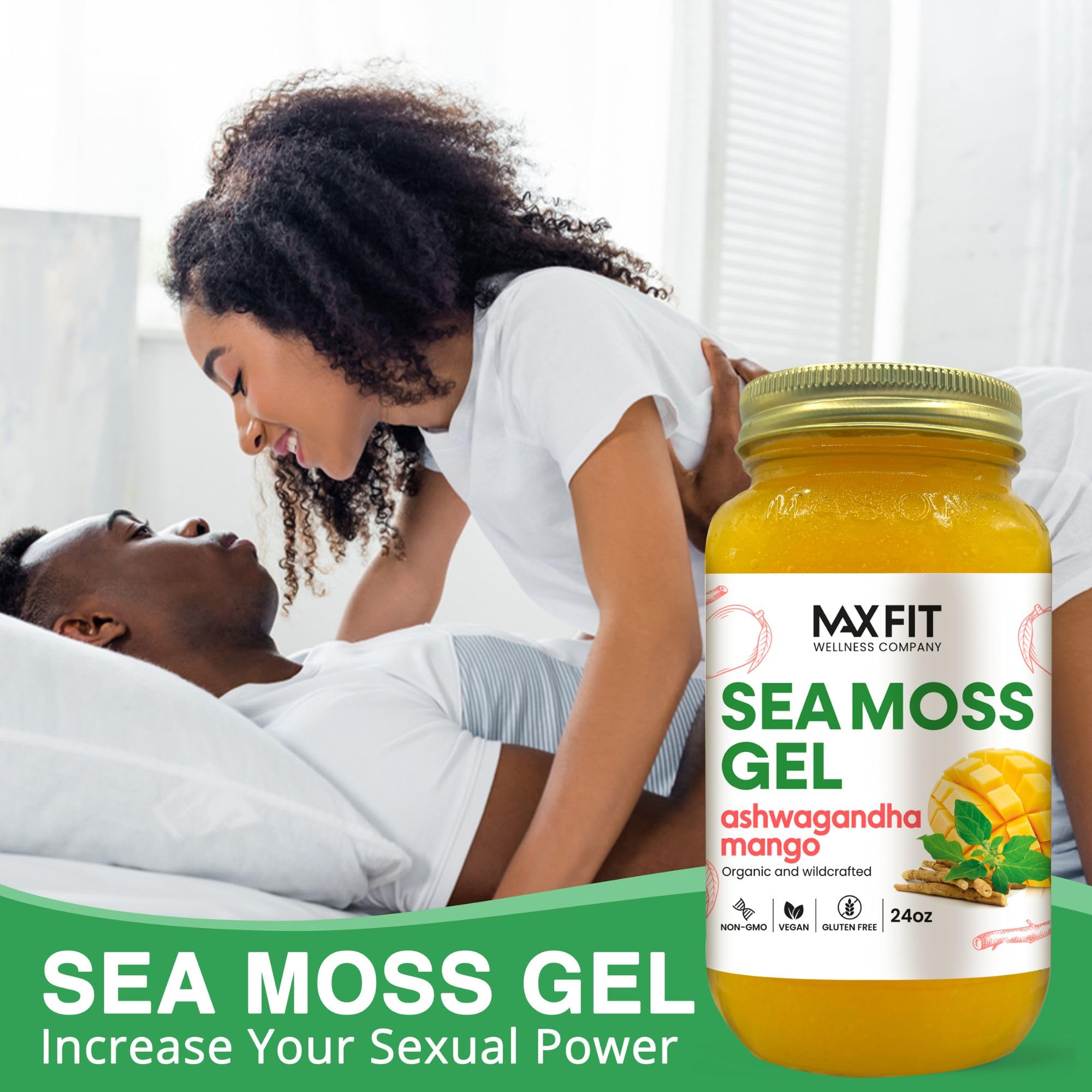 Sea Moss Gel Organic Ashwagandha Mango (25 Flavors) 24oz Wildсrafted Gold Sea Moss Gel from Saint Lucia | 92 Vitamins and Minerals | Pure Raw+Non-GMO