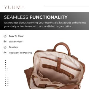 YUUMA Collection Original Diaper Backpack - Vegan Leather Baby Bag - Gold Zipper - Multiple Pockets - Easy Clean Nylon Interior - Many Colors - Modern Diaper Bag (Onyx)