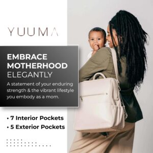 YUUMA Collection Original Diaper Backpack - Vegan Leather Baby Bag - Gold Zipper - Multiple Pockets - Easy Clean Nylon Interior - Many Colors - Modern Diaper Bag (Onyx)