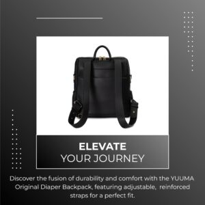 YUUMA Collection Original Diaper Backpack - Vegan Leather Baby Bag - Gold Zipper - Multiple Pockets - Easy Clean Nylon Interior - Many Colors - Modern Diaper Bag (Onyx)