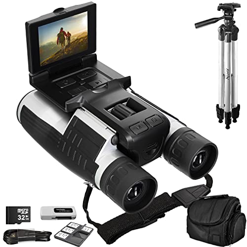 Acuvar 5 Mega Pixel Digital Camera/Video Photo Recorder 12X32 Binocular w/ 2.4" LCD Screen, 32GB SD Card, 50" Tripod, Card Reader, 6PC SD Holder & Travel Bag for Bird Watching Football Game or Concert