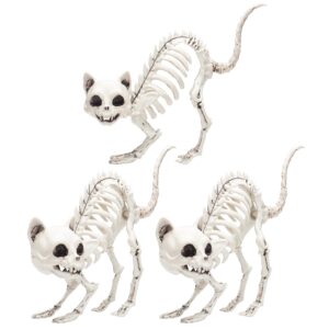 kitten skeleton halloween decoration (3 pack)-7.5" long-weather resistant for indoor/outdoor - animal decor for school projects, classrooms, dioramas, science fairs- fun & educational fall party prop