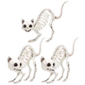 Kitten Skeleton Halloween Decoration (3 Pack)-7.5" Long-Weather Resistant for Indoor/Outdoor - Animal Decor for School Projects, Classrooms, Dioramas, Science Fairs- Fun & Educational Fall Party Prop