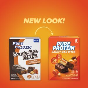 Pure Protein Candy Bar Bites, Chocolate Peanut Caramel, 5g Protein, Gluten Free, Low Sugar, 0.70 oz., 8 Pack (Packaging May Vary)
