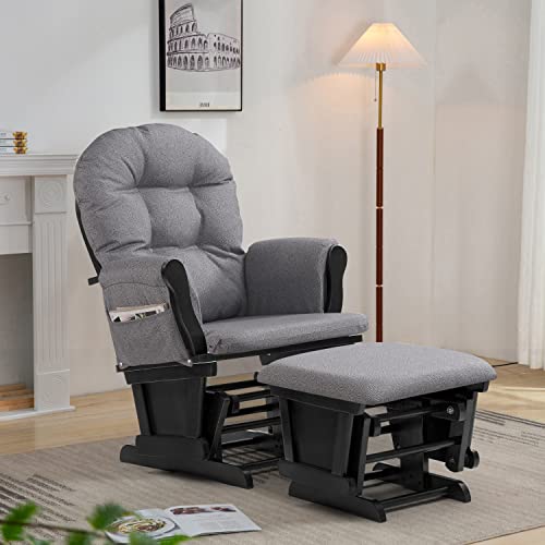 REJOICE HOME Devon Glider with Ottoman, Black/Grey Swirl