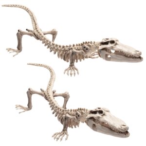 crocodile skeleton halloween decoration (2 pack) 20" long- weather resistant for indoor outdoor use- animal decor for school projects, classrooms, science fairs- fun & educational fall party prop