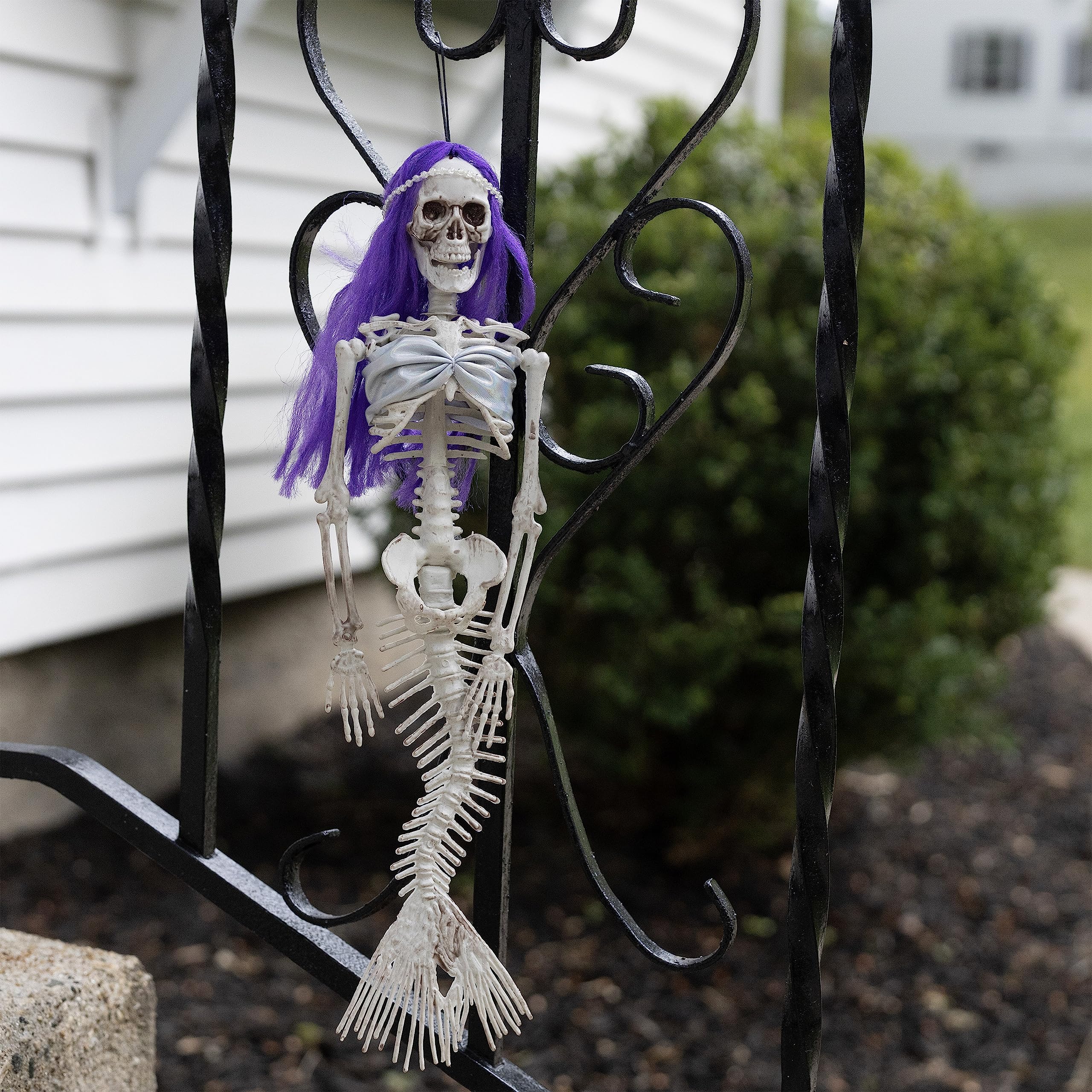 Mermaid Skeleton w Colored Hair Halloween Decorations (3 Pack)-16" Long- Weather Resistant for Indoor/Outdoor -Upgrade Your Fall Graveyard Haunted House or Cemetery Party Decor, Trick-or-Treat Favors