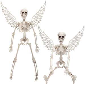 scs direct angel halloween skeleton (2 pack)- 16" long- weather resistant decorations-graveyard prop for haunted house party, indoor/outdoor use, school classroom