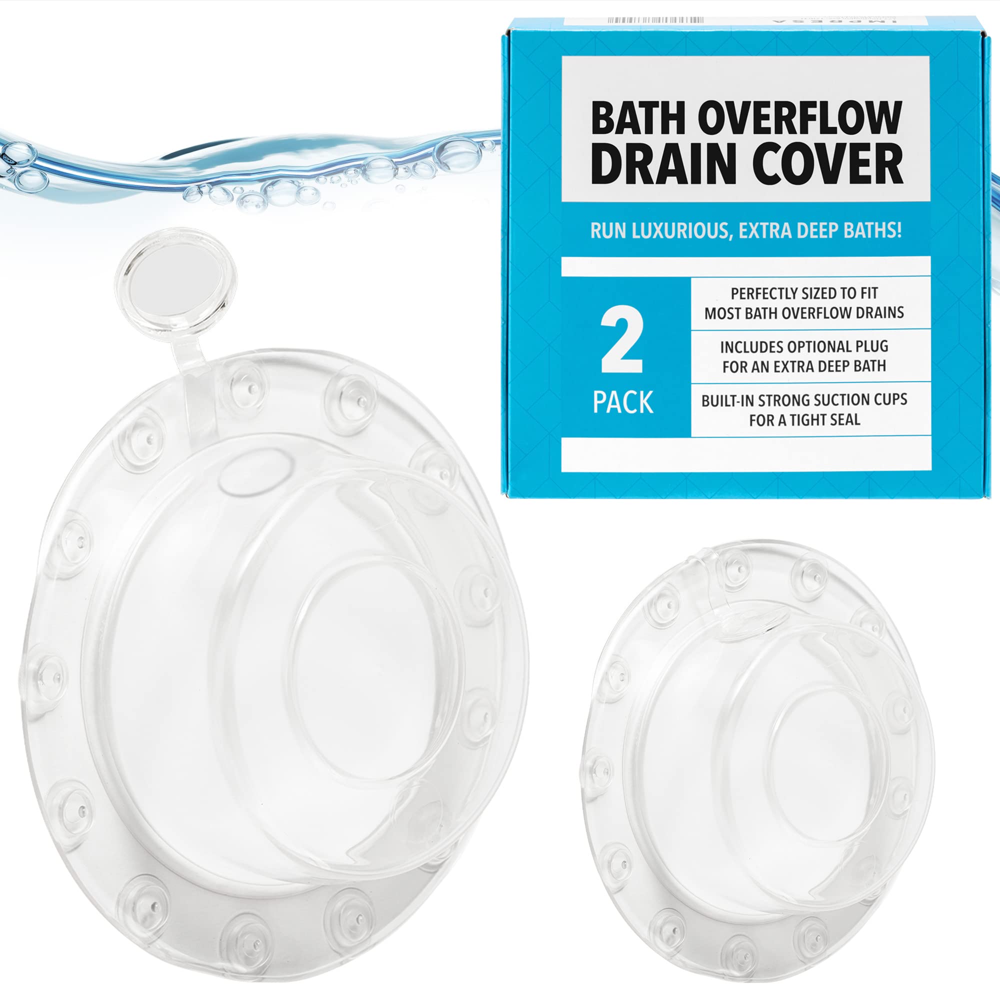 IMPRESA [2 Pack] Overflow Bath Drain Cover with Top Plug - Take a Deeper, More Luxurious Bath with a Tub Overflow Cover - Suction Cup Sealed Overflow Drain Cover Bathroom Tub - Bathtub Overflow