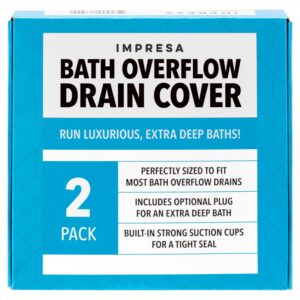 IMPRESA [2 Pack] Overflow Bath Drain Cover with Top Plug - Take a Deeper, More Luxurious Bath with a Tub Overflow Cover - Suction Cup Sealed Overflow Drain Cover Bathroom Tub - Bathtub Overflow