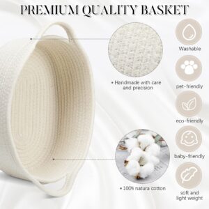 Suttmin 6 Pcs Small Woven Basket 12 x 8 x 5" Cotton Rope Storage Basket Empty Gift Basket Decorative Dog Cat Toy Basket Cute Oval Baby Basket for Nursery Room Bedroom Living Room Organizing (White)