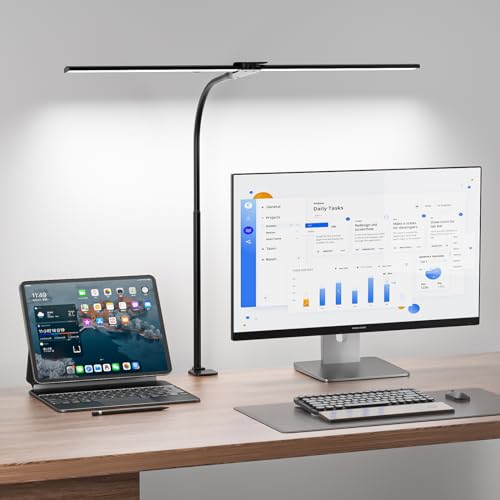 Kintion Desk Lamps for Home Office, 12W Flexible Gooseneck Smart Lighting, Ultra-Bright Extra-Wide Task Light, Study Light, Architectural Light with Clip