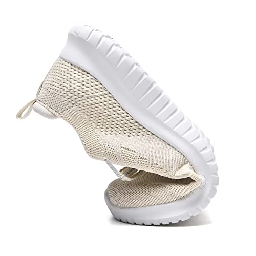 LANCROP Womens Athletic Walking Shoes - Memory Foam Lightweight Tennis Sports Shoes Gym Jogging Slip On Running Sneakers 9 US, Label 40 Beige