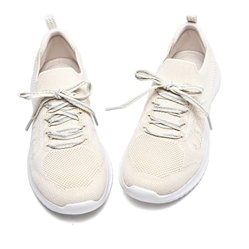 LANCROP Womens Athletic Walking Shoes - Memory Foam Lightweight Tennis Sports Shoes Gym Jogging Slip On Running Sneakers 9 US, Label 40 Beige