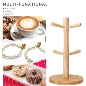 E-ROOM TREND Mug Holder 1 Pack Dia 6.7" Large Thicken Base Steady Wood Coffee Cup Rack with 6 Hooks Stand for Countertop Coffee Bar Accessories and Decor Coffee Organizer Station(MH171)