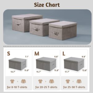 CANFOD Collapsible Storage Bins with Lids2 Pack, Storage Box Bins, Organizer Bins, Storage Bins for Clothes (S(13.7x11.0x7.1) for 8-10 T-shirts, Light Grey)