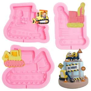 bulldozer silicone fondant mold, excavator crane chocolate molds, construction site theme candy baking molds for cake decoration cupcake topper clay resin