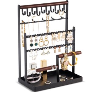 procase jewelry organizer stand necklace organizer earring holder mothers day gift, 6 tier jewelry stand necklace holder with 15 hooks, jewelry tower display rack storage tree -black
