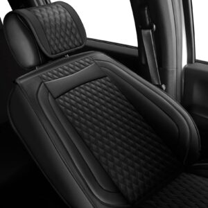 Seat Covers Front Set for Toyota Tacoma Custom Fit 2009-2023 TRD Sport Off-Road TRD Pro Limited SR SR5 Package Access Double Extended Cab Pickup Truck Leather Seat Cover (2 Pcs Front Set, Black)