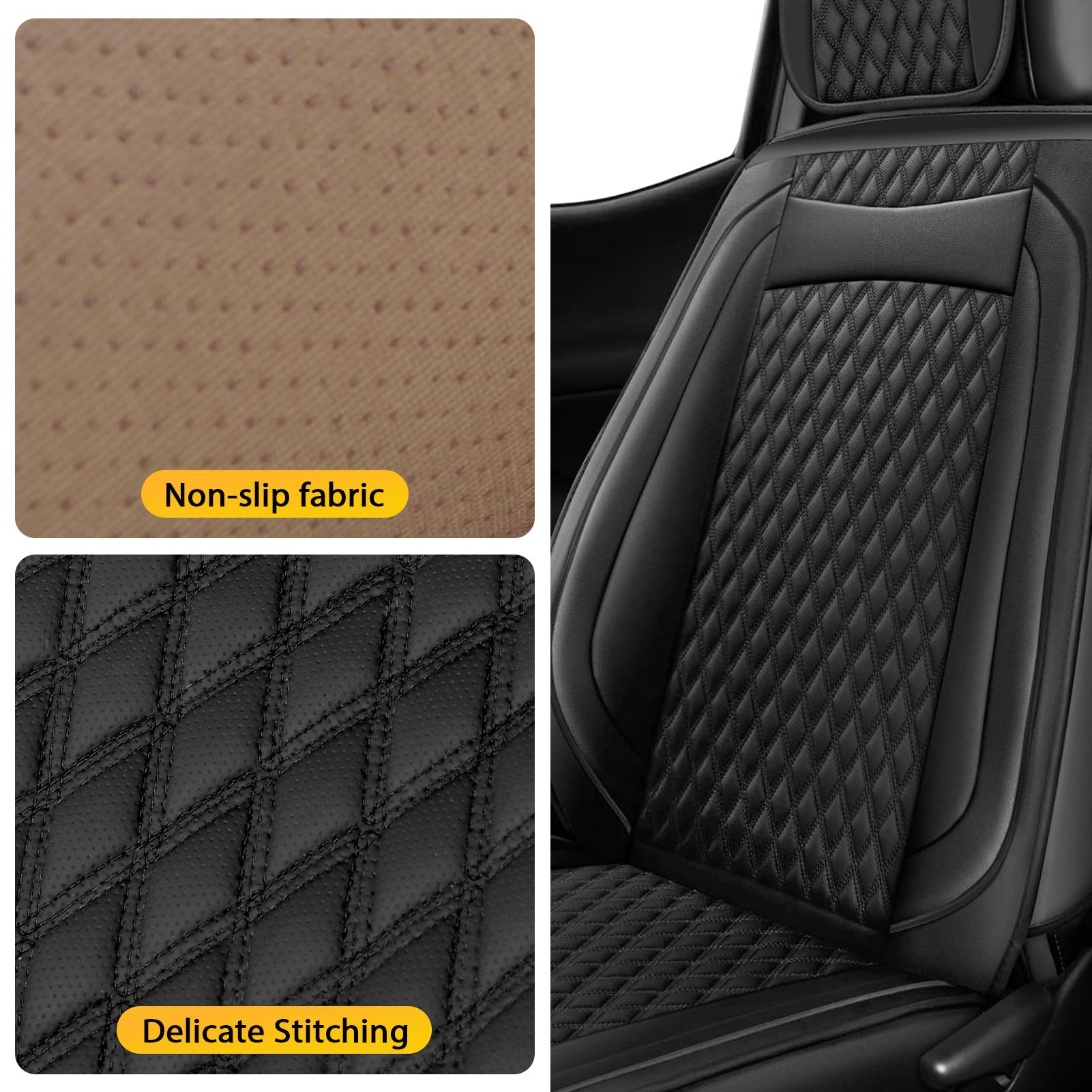 Seat Covers Front Set for Toyota Tacoma Custom Fit 2009-2023 TRD Sport Off-Road TRD Pro Limited SR SR5 Package Access Double Extended Cab Pickup Truck Leather Seat Cover (2 Pcs Front Set, Black)