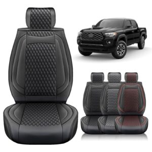 Seat Covers Front Set for Toyota Tacoma Custom Fit 2009-2023 TRD Sport Off-Road TRD Pro Limited SR SR5 Package Access Double Extended Cab Pickup Truck Leather Seat Cover (2 Pcs Front Set, Black)