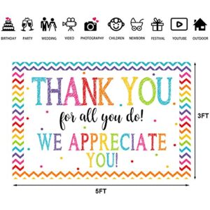 Ticuenicoa 5×3ft Thank You Banner Thank You for All You Do Backdrop We Appreciate You Graduation Background for Photography Thanks Party Decorations Appreciation Banner Retirement Photo Booth Props