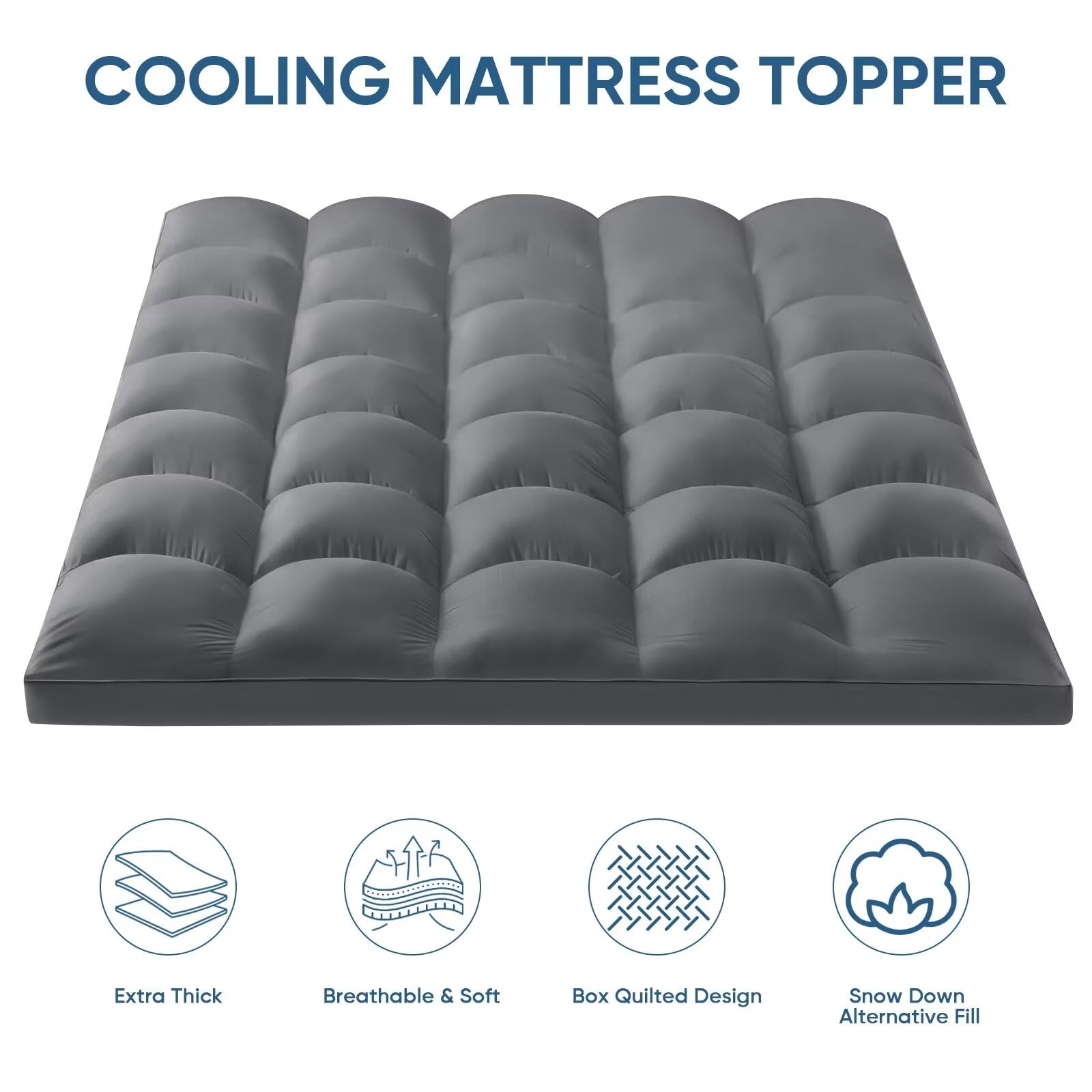 Mattress Topper Queen Size, CYMULA Cooling Mattress Pad Cover for Bed Back Pain, Extra Thick Pillow top Down Alternative Overfilled Plush with 8-21 Inch Deep Pocket - 60"x80" Grey