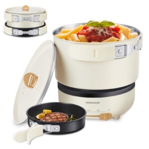 rvrimaxum 1.2l portable hot pot electric with foldable handles, non-stick sauté pan, mini ramen noodle cooker for pasta, oatmeal, soup,steak with power adjustment, warm white