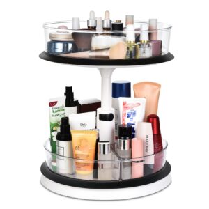 aceyoon 2 tier lazy susan organizer spice racks, 11'' turntable cabinet organizer height adjustable with 3 divided bins for kitchen pantry bathroom makeup organizing container(clear)