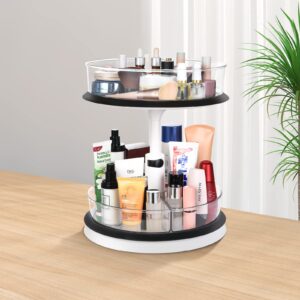 aceyoon 2 Tier Lazy Susan Organizer Spice Racks, 11'' Turntable Cabinet Organizer Height Adjustable with 3 Divided Bins for Kitchen Pantry Bathroom Makeup Organizing Container(Clear)