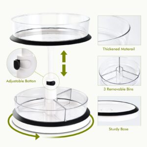 aceyoon 2 Tier Lazy Susan Organizer Spice Racks, 11'' Turntable Cabinet Organizer Height Adjustable with 3 Divided Bins for Kitchen Pantry Bathroom Makeup Organizing Container(Clear)