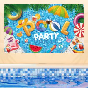 Summer Beach Party Decorations, Pool Banner Backdrop for Kids Summer Pool Party Decorations Supplies, 72x43 inch