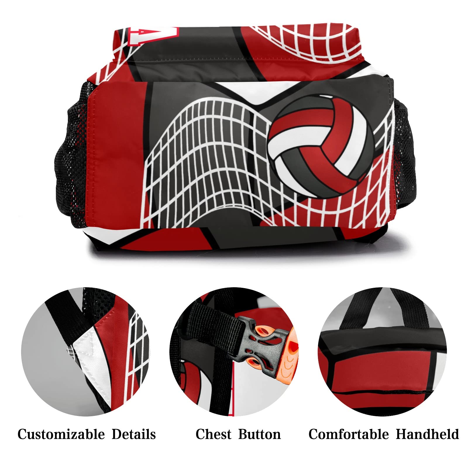 Zaaprint Customized Volleyball White Red Black Waterproof Backpack with Name for Hiking Camping Picnic