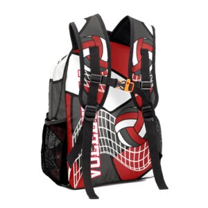 Zaaprint Customized Volleyball White Red Black Waterproof Backpack with Name for Hiking Camping Picnic