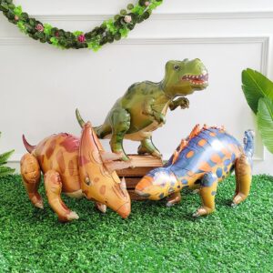 large self standing dinosaur 3pcs 38inch tyrannosaurus ankylosaurus triceratops balloons for birthday party decoration kit party supplies decorations gift (mixed)