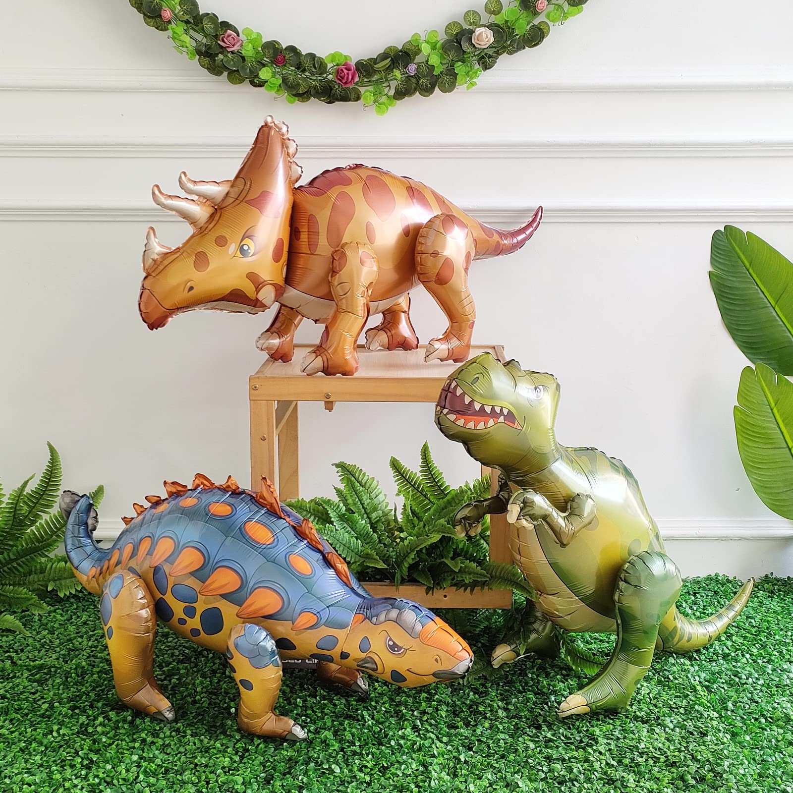 Large Self Standing Dinosaur 3pcs 38inch Tyrannosaurus Ankylosaurus Triceratops Balloons for Birthday Party Decoration Kit Party Supplies Decorations Gift (mixed)