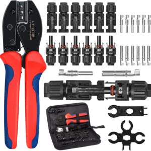 Oududianzi Solar Crimper Tool Kit for Solar Panel Cable Connectors 2.5/4.0/6.0mm², Including 1PCS Solar Crimper + 6 Pairs Solar connectors + 2PCS Spanner Wrench, Solar Wire Crimping Tool for PV Cable