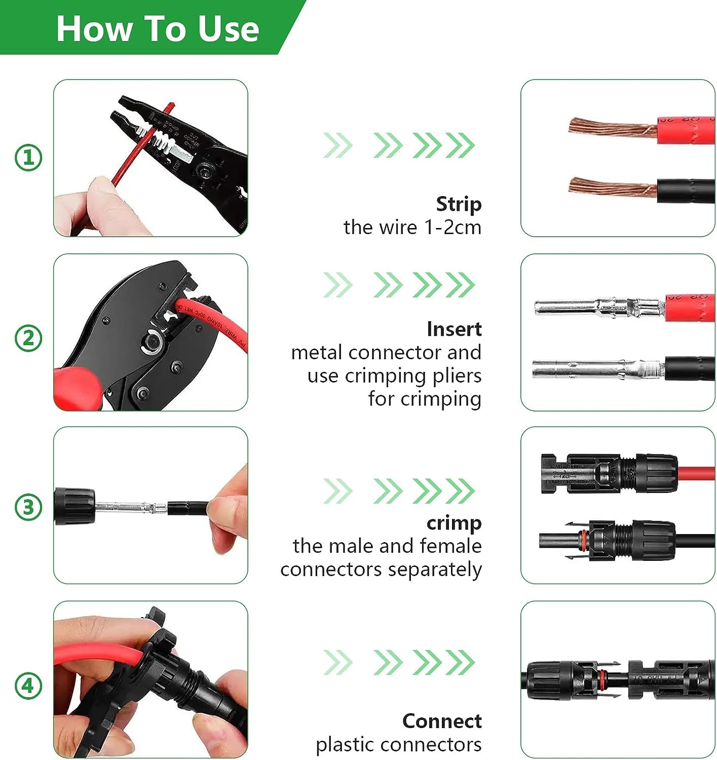 Oududianzi Solar Crimper Tool Kit for Solar Panel Cable Connectors 2.5/4.0/6.0mm², Including 1PCS Solar Crimper + 6 Pairs Solar connectors + 2PCS Spanner Wrench, Solar Wire Crimping Tool for PV Cable