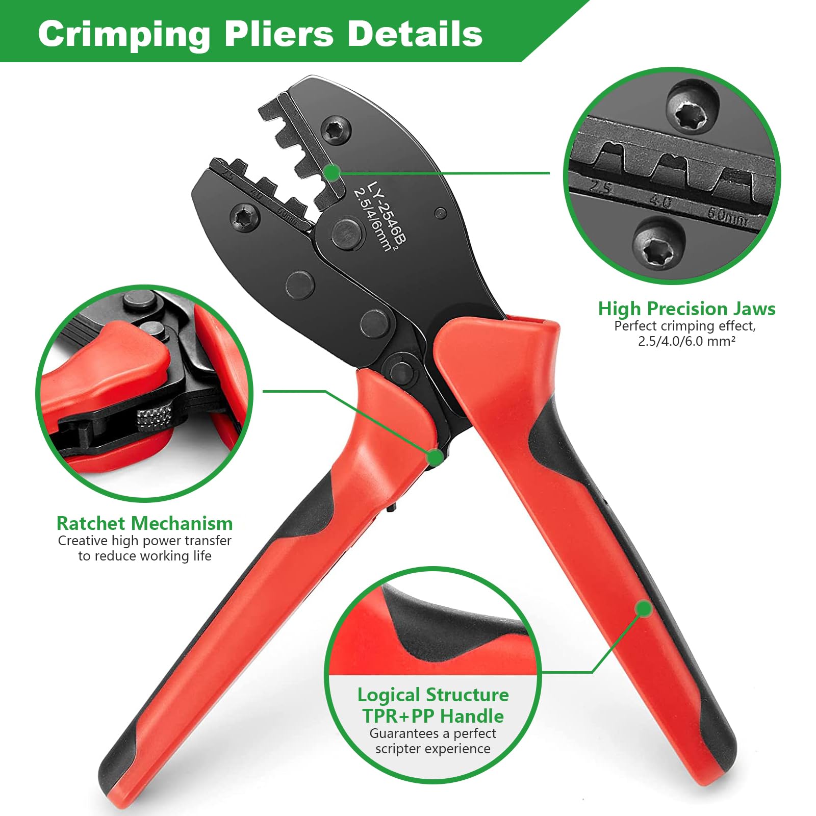 Oududianzi Solar Crimper Tool Kit for Solar Panel Cable Connectors 2.5/4.0/6.0mm², Including 1PCS Solar Crimper + 6 Pairs Solar connectors + 2PCS Spanner Wrench, Solar Wire Crimping Tool for PV Cable