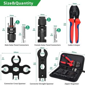 Oududianzi Solar Crimper Tool Kit for Solar Panel Cable Connectors 2.5/4.0/6.0mm², Including 1PCS Solar Crimper + 6 Pairs Solar connectors + 2PCS Spanner Wrench, Solar Wire Crimping Tool for PV Cable