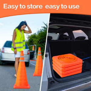 [2 Pack]28 Inch Collapsible Traffic Safety Cones - Parking Cones with Reflective Collars,Orange Safety Cones for Parking lot，Driveway, Driving Training etc.