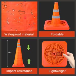 [2 Pack]28 Inch Collapsible Traffic Safety Cones - Parking Cones with Reflective Collars,Orange Safety Cones for Parking lot，Driveway, Driving Training etc.