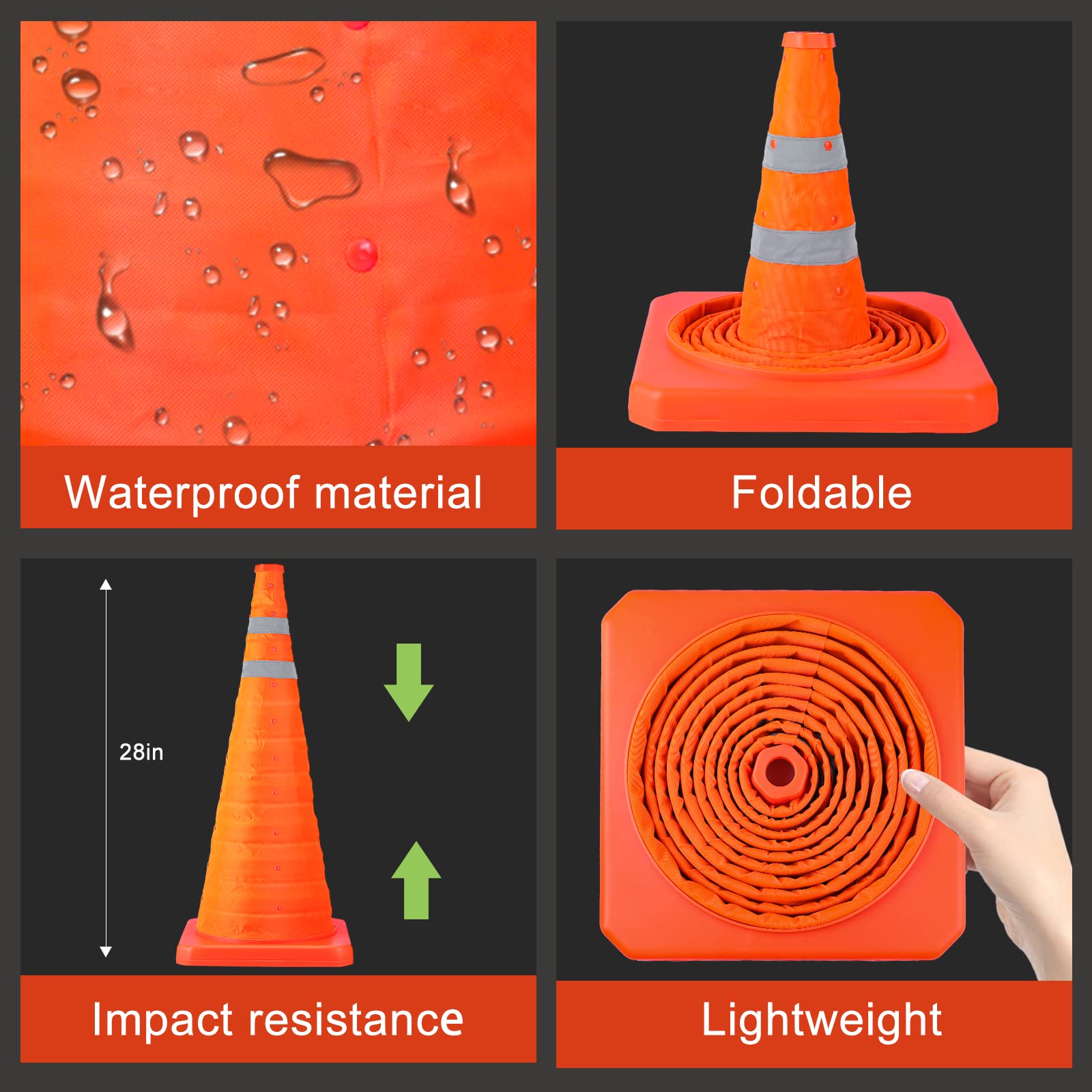 [2 Pack]28 Inch Collapsible Traffic Safety Cones - Parking Cones with Reflective Collars,Orange Safety Cones for Parking lot，Driveway, Driving Training etc.