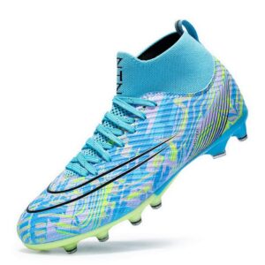 dhovor womens soccer cleats youth football cleats high-top athletics football trainers outdoor and indoor soccer shoes womens blue